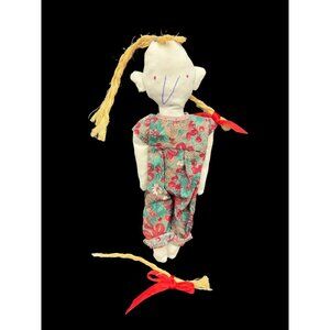 Nudd Rag Doll 12" Rope Hair Red Floral Christmas Holiday Dress Hand Made